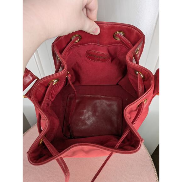 Chanel Lambskin CC Drawstring Bucket Bag Red Crossbody With Attached Zip Wallet - Picture 9 of 16